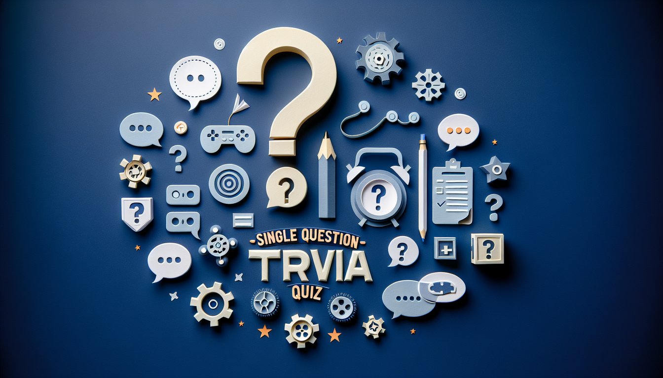 Colorful paper art displaying elements related to a single question trivia quiz.