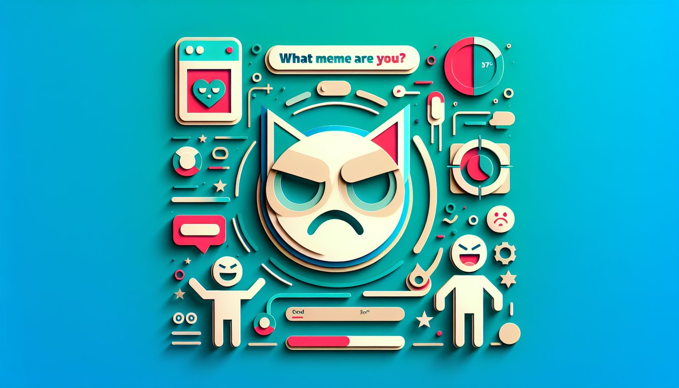 Paper art style illustration of Grumpy Cat and Success Kid on teal background for personality quiz