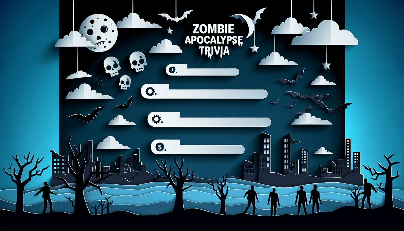 Colorful paper art depicting zombie apocalypse for a trivia quiz.