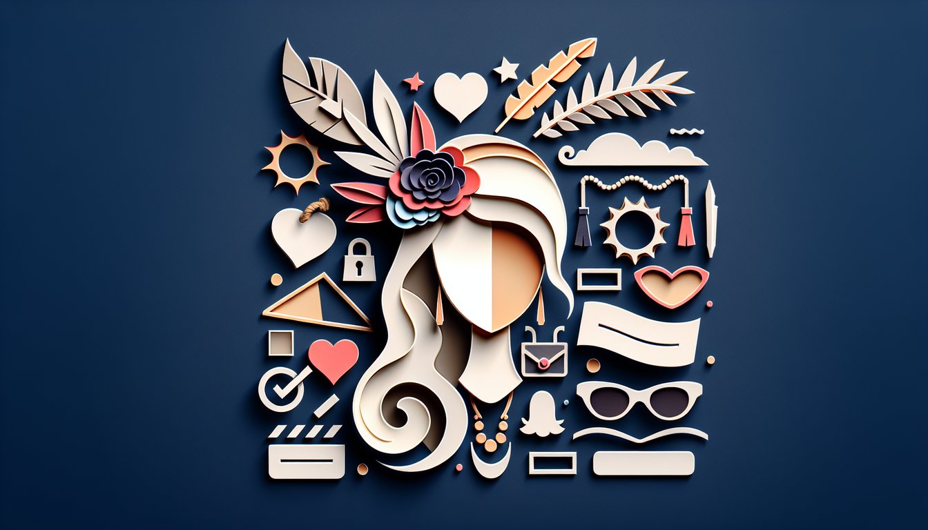 Paper art illustration for a personality quiz to discover your hood white girl nickname on a dark blue background.