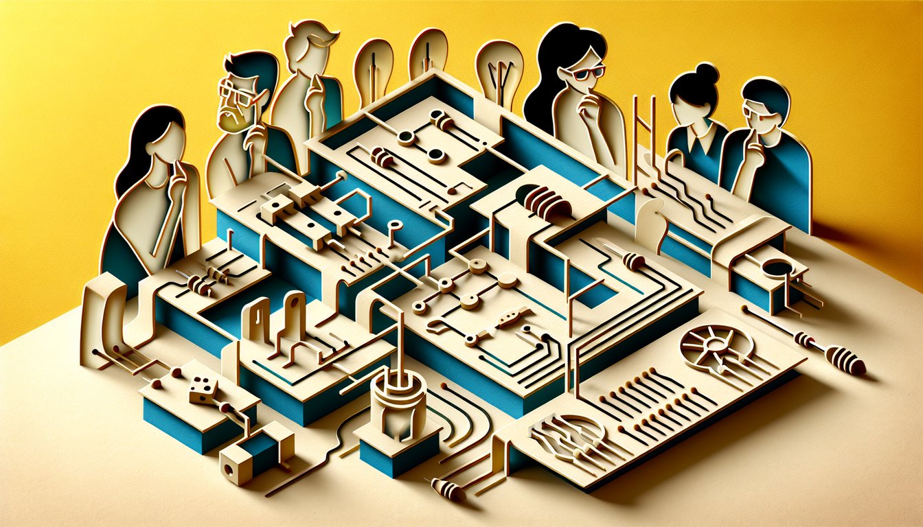 Paper art circuit with series and parallel resistors on golden yellow background for combination circuit practice quiz