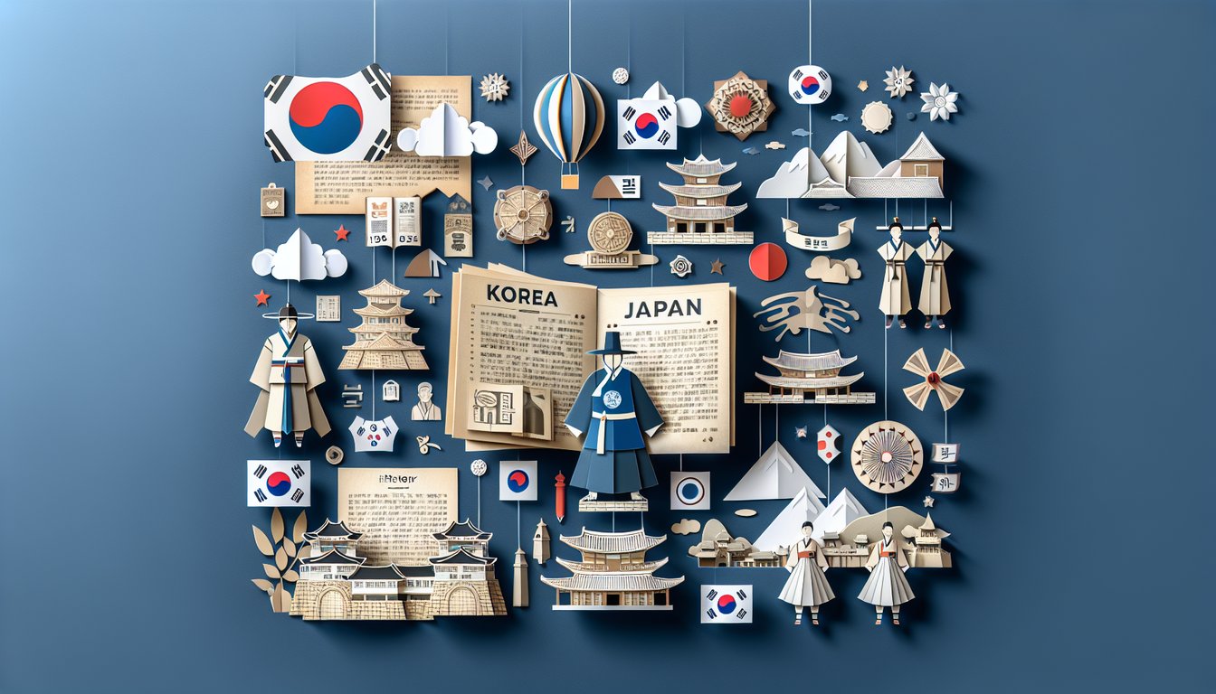 Paper art promoting Rising Titans Korea  Japan trivia quiz for high school history students.