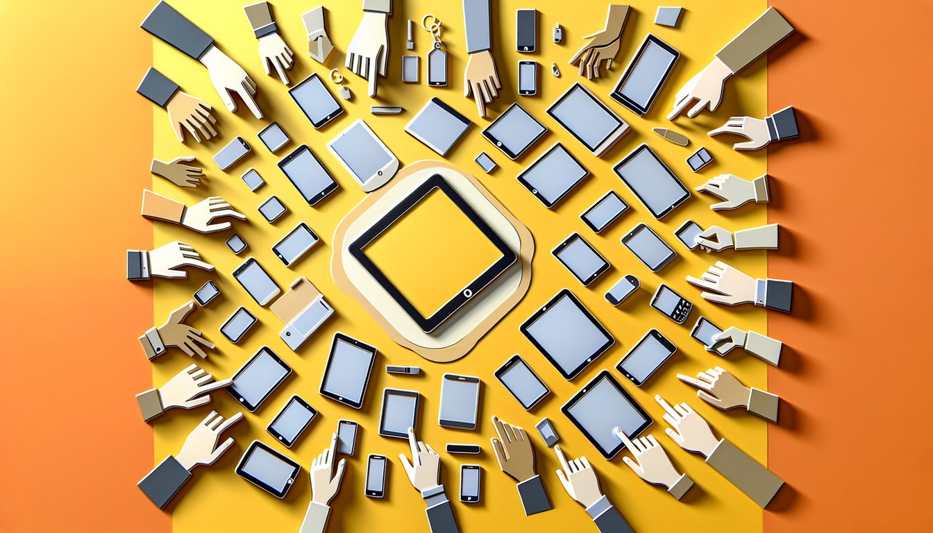 Paper art illustration for tablet quiz on golden yellow background
