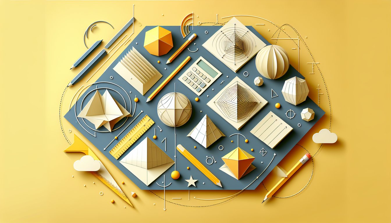 Paper art showing geometric points, lines, and planes on golden yellow background for undefined terms quiz