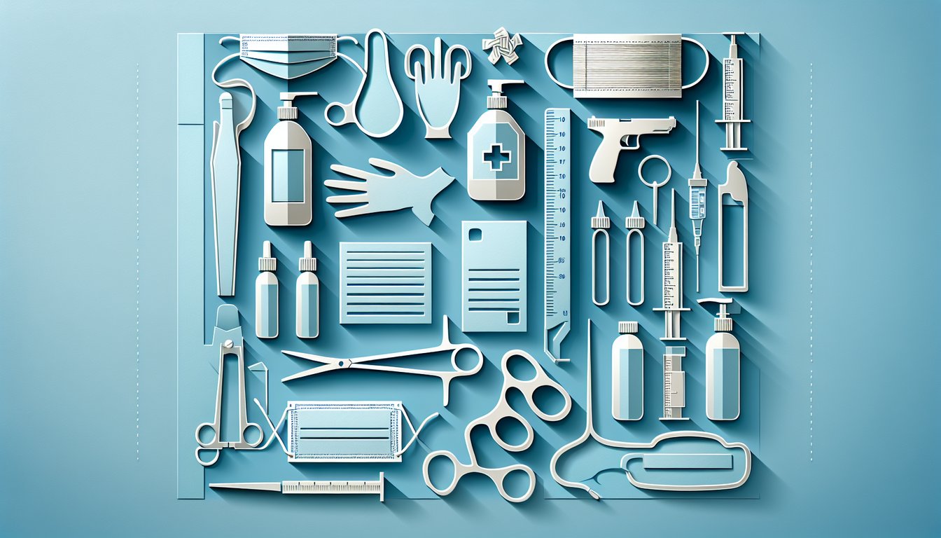 Paper art illustration of sterilization tools and quiz elements on a sky blue background encouraging users to test knowledge