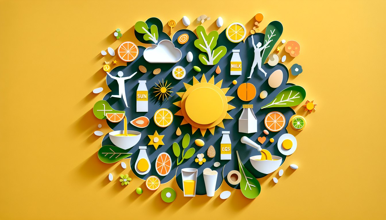 Paper art illustration for Vitamin Deficiency Quiz on a golden yellow background