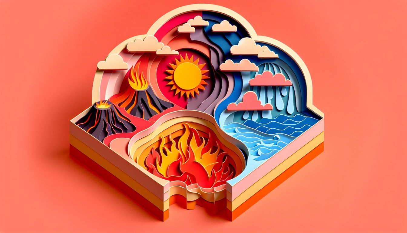 Coral background with layered paper art shapes and text for four temperaments quiz