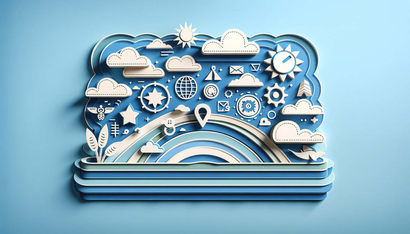Paper art illustration with person holding icons symbolizing skills confidence growth on sky blue background