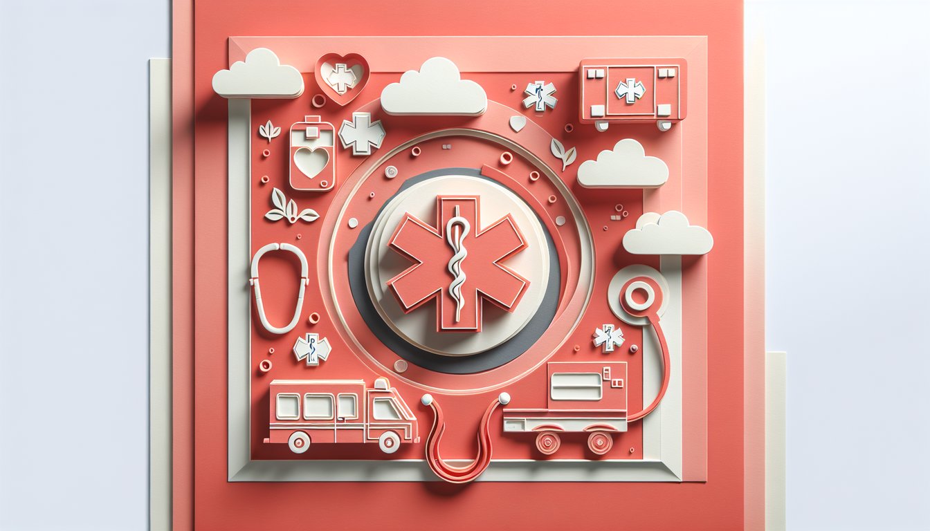 Paper art illustration for EMD test practice quiz on a coral background