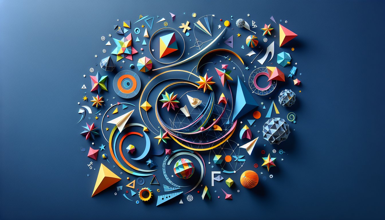 Paper art depicting a trivia quiz on geometry for high school students.