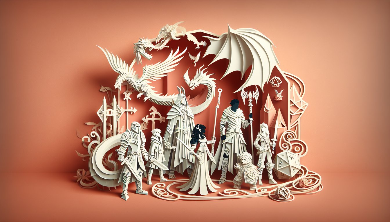 Paper art illustration for DD personality quiz on a coral background