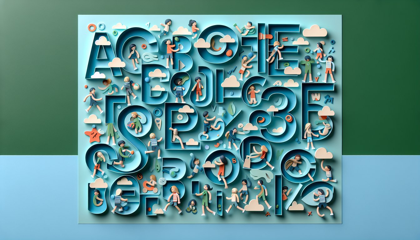 Paper art illustration for personality matching alphabet quiz on teal background