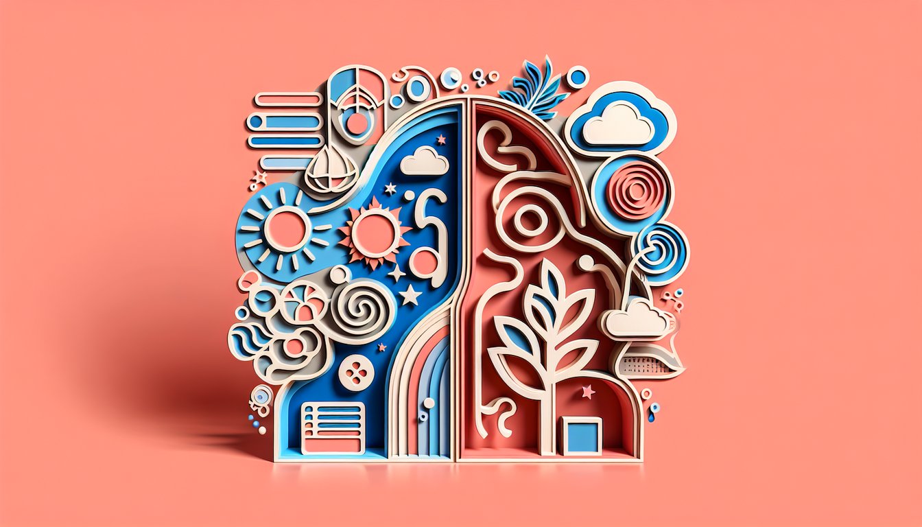 Paper art illustration for Divergent Faction Quiz on a coral background