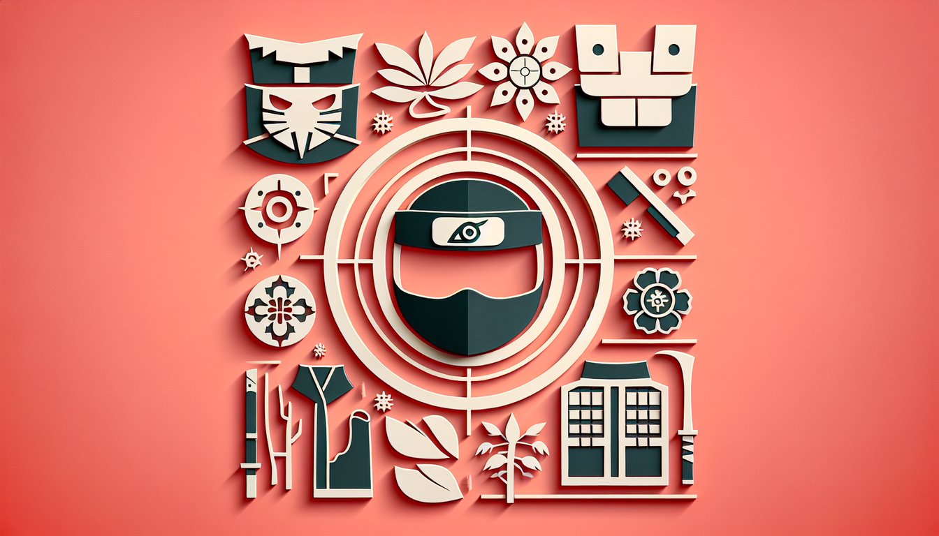 Paper art illustration for Naruto clan quiz on coral background