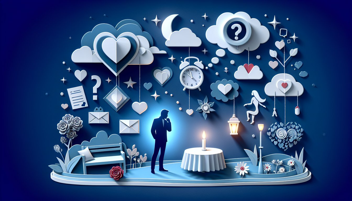Paper art illustration for a quiz about readiness to ask a girl out on a dark blue background.