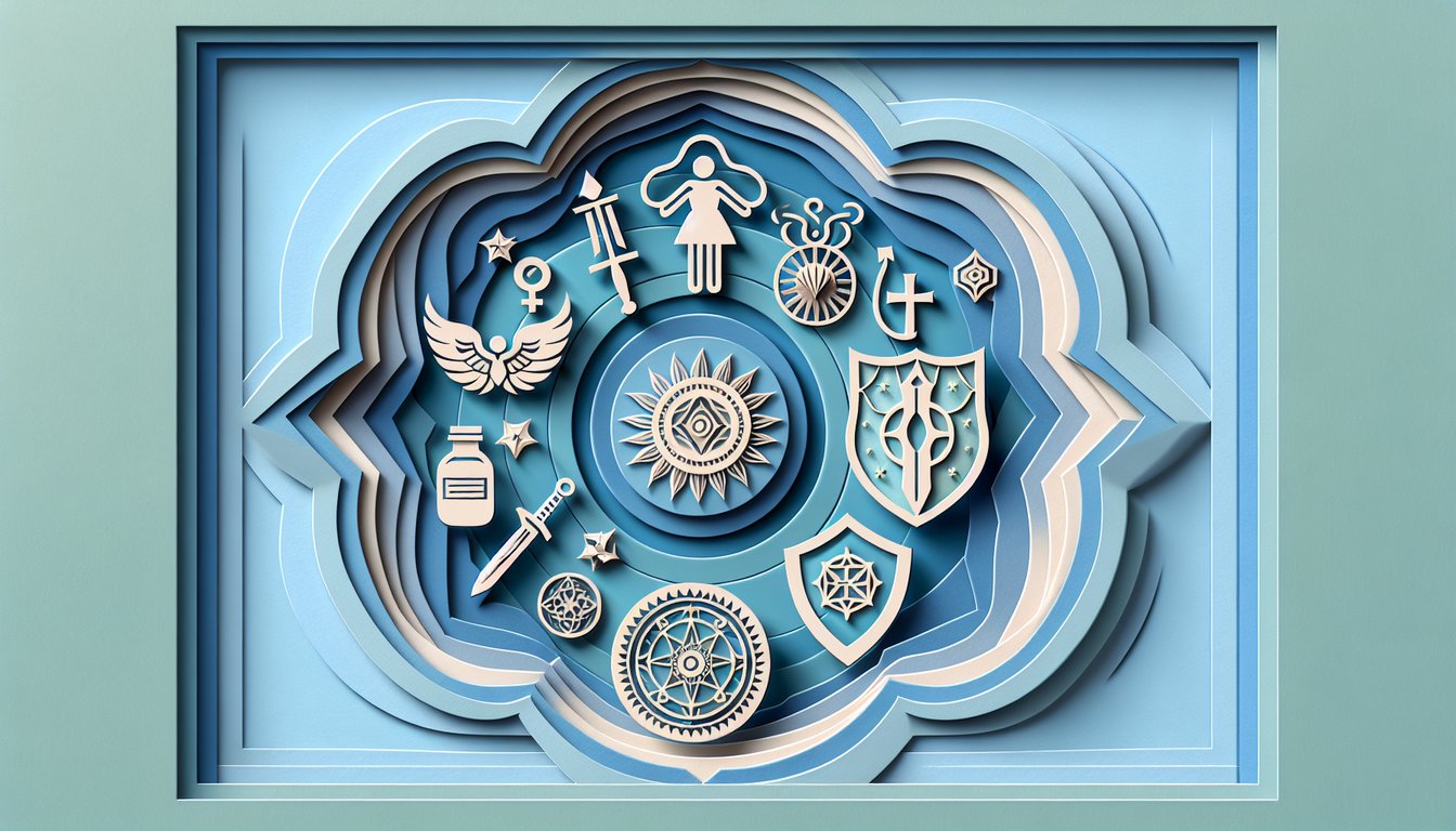 Paper art illustration for a female archetype quiz on a sky blue background