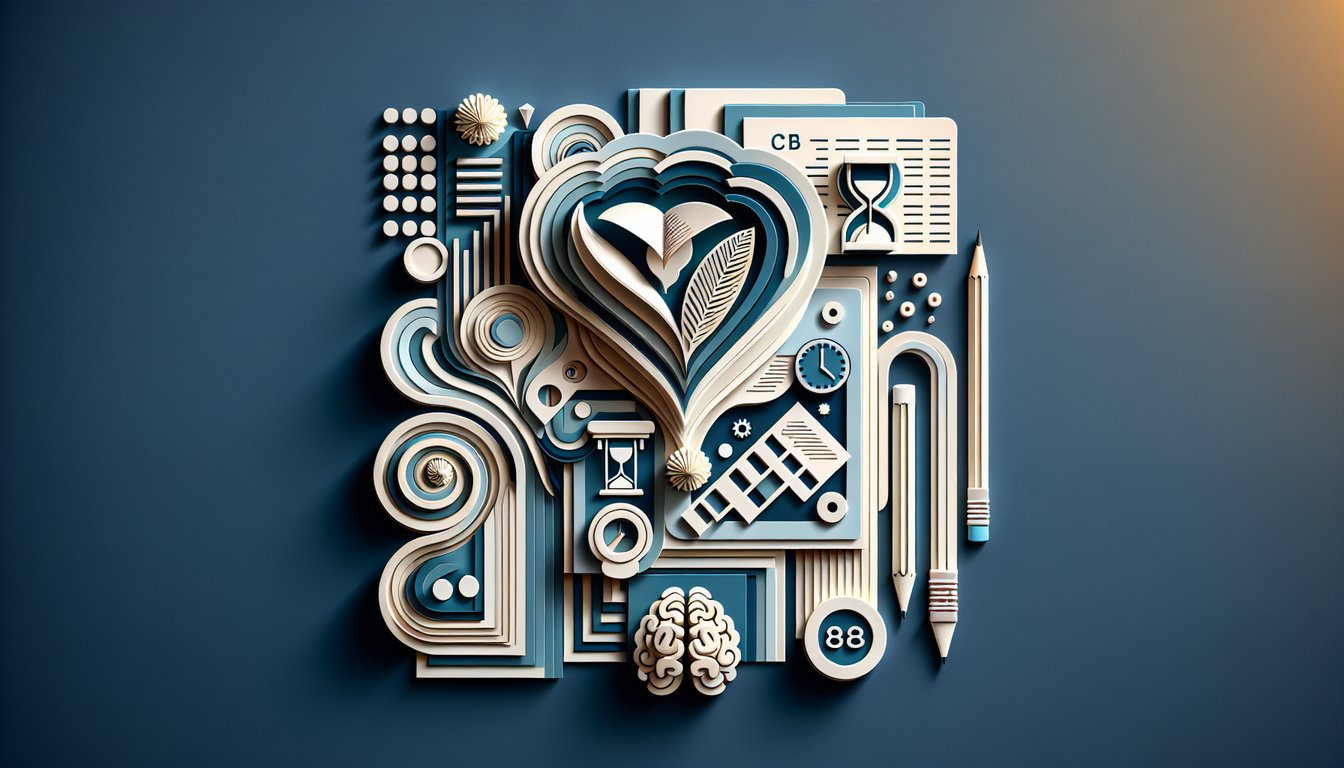 Paper art illustration for BCBA practice exam quiz on a dark blue background
