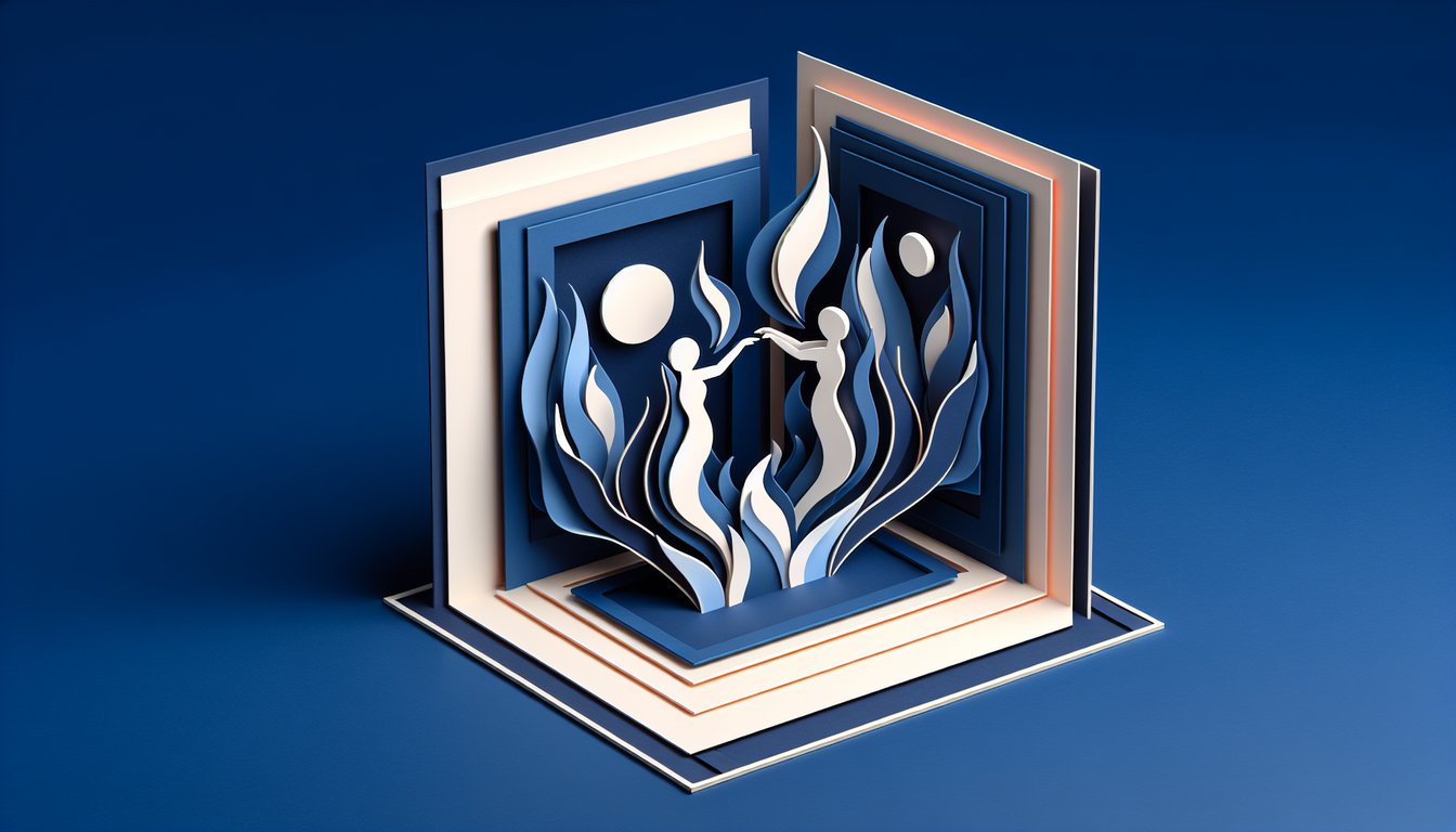 Paper art entwined hearts on dark blue background for twin flame quiz revealing souls perfect match friendship meaning.