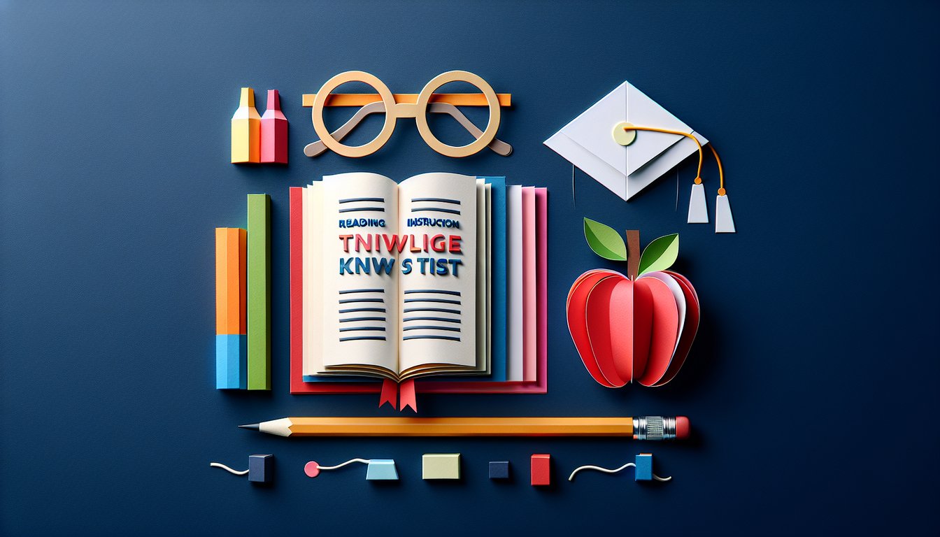 Colorful paper art depicting elements related to a quiz on Reading Instruction Knowledge Test.