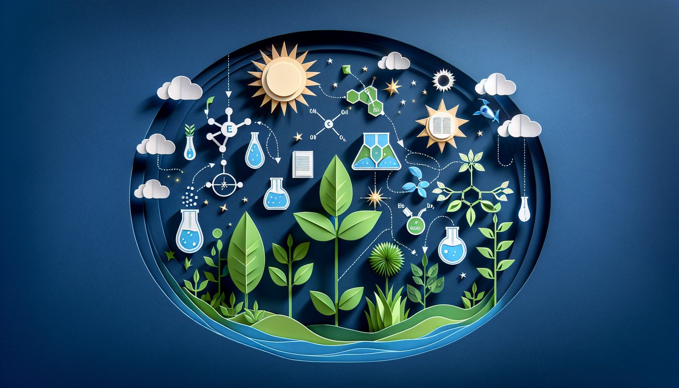 Colorful paper art promoting a photosynthesis trivia quiz for high school students.