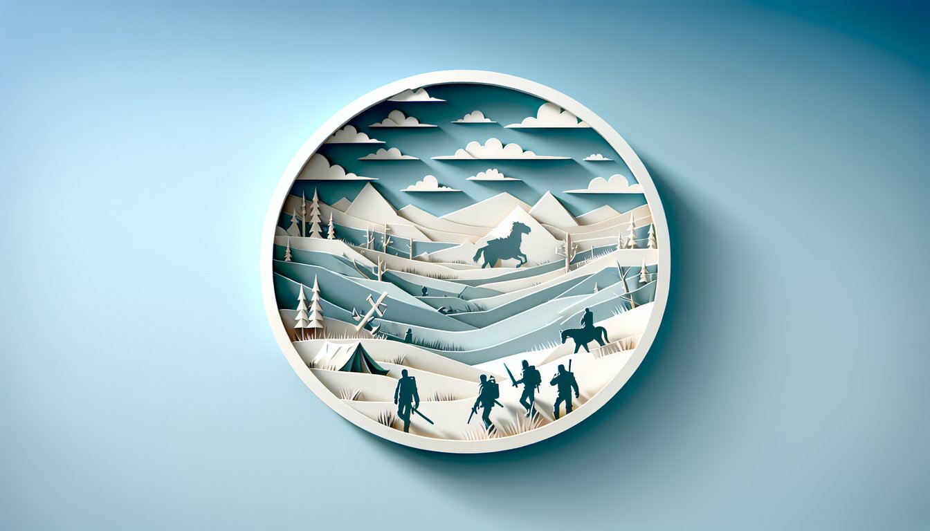 Paper art illustration for Walking Dead Trivia Game quiz on a sky blue background