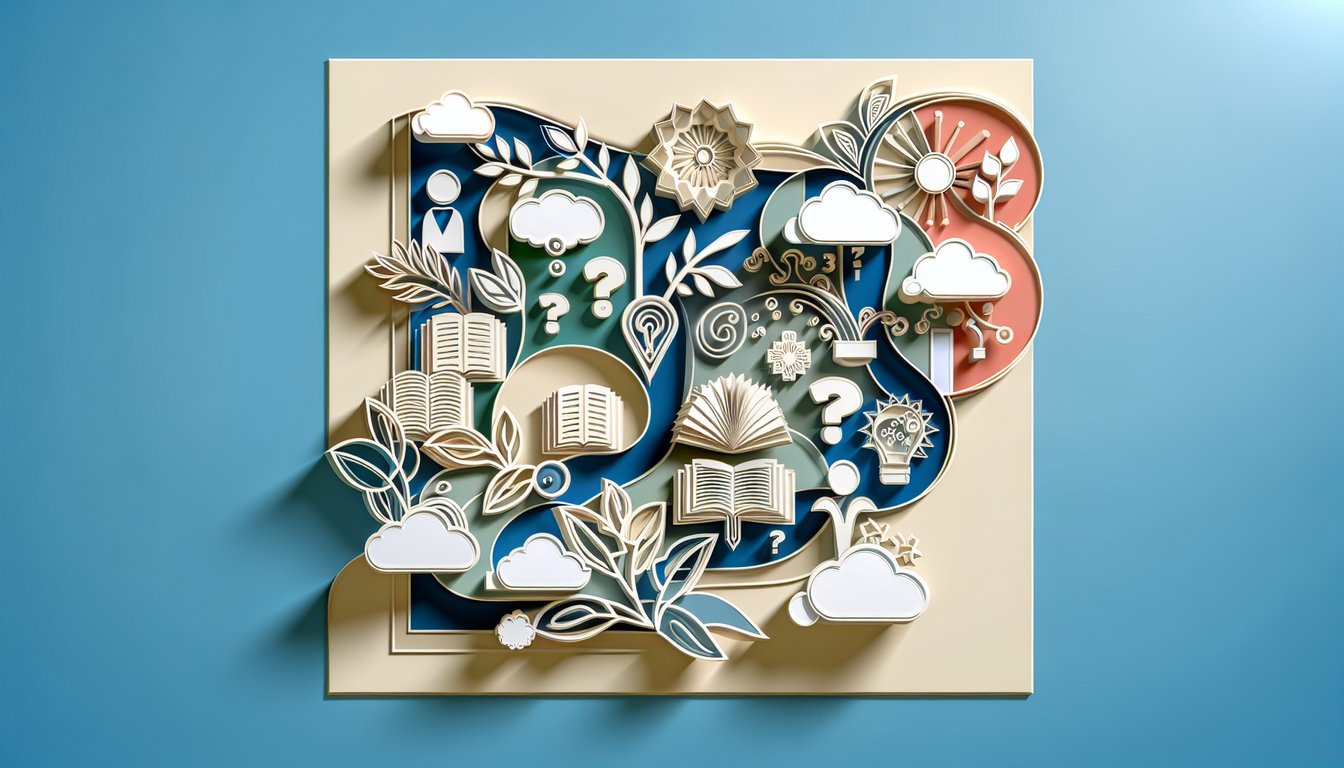Paper art illustration for Schooled quiz with engaging questions on sky blue background