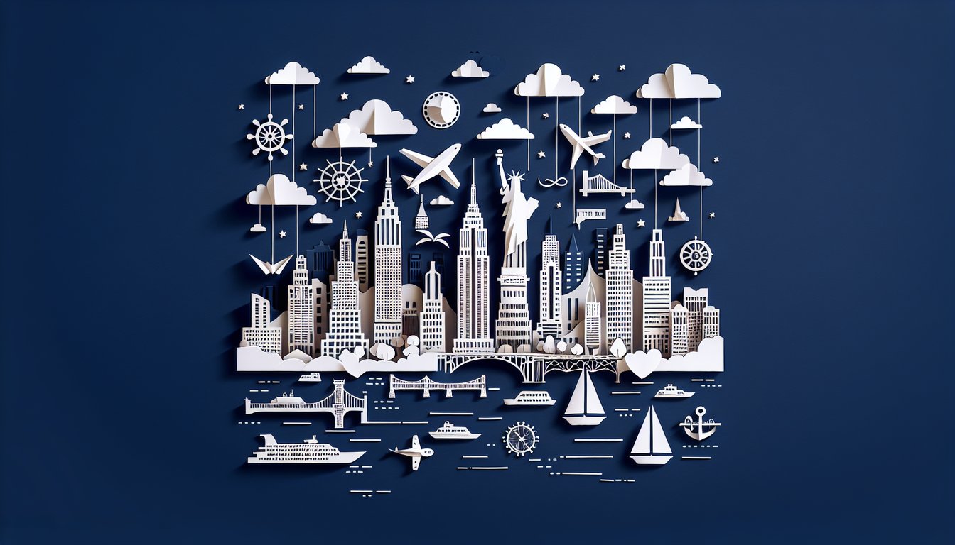 Paper art featuring iconic New York City landmarks for a trivia quiz