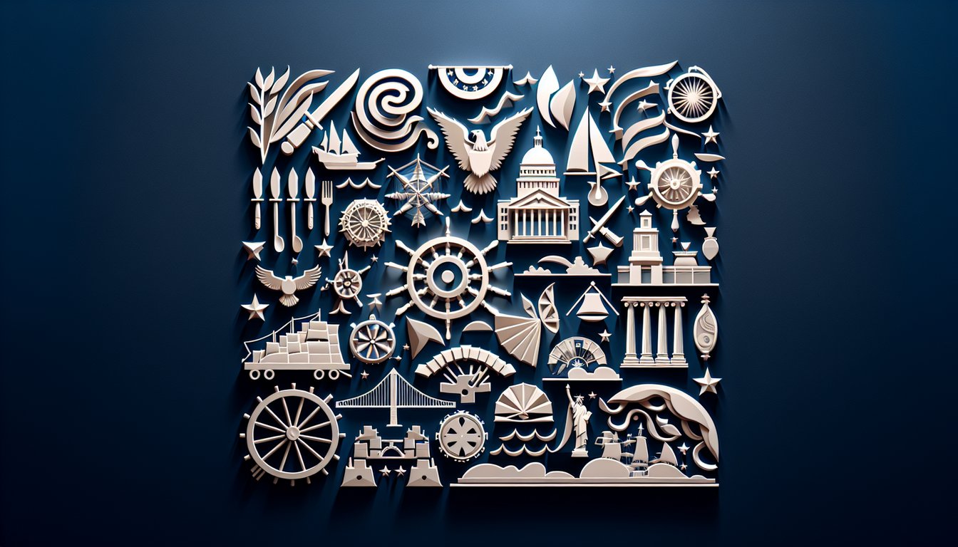 Paper art illustration for 13 colonies quiz on a dark blue background
