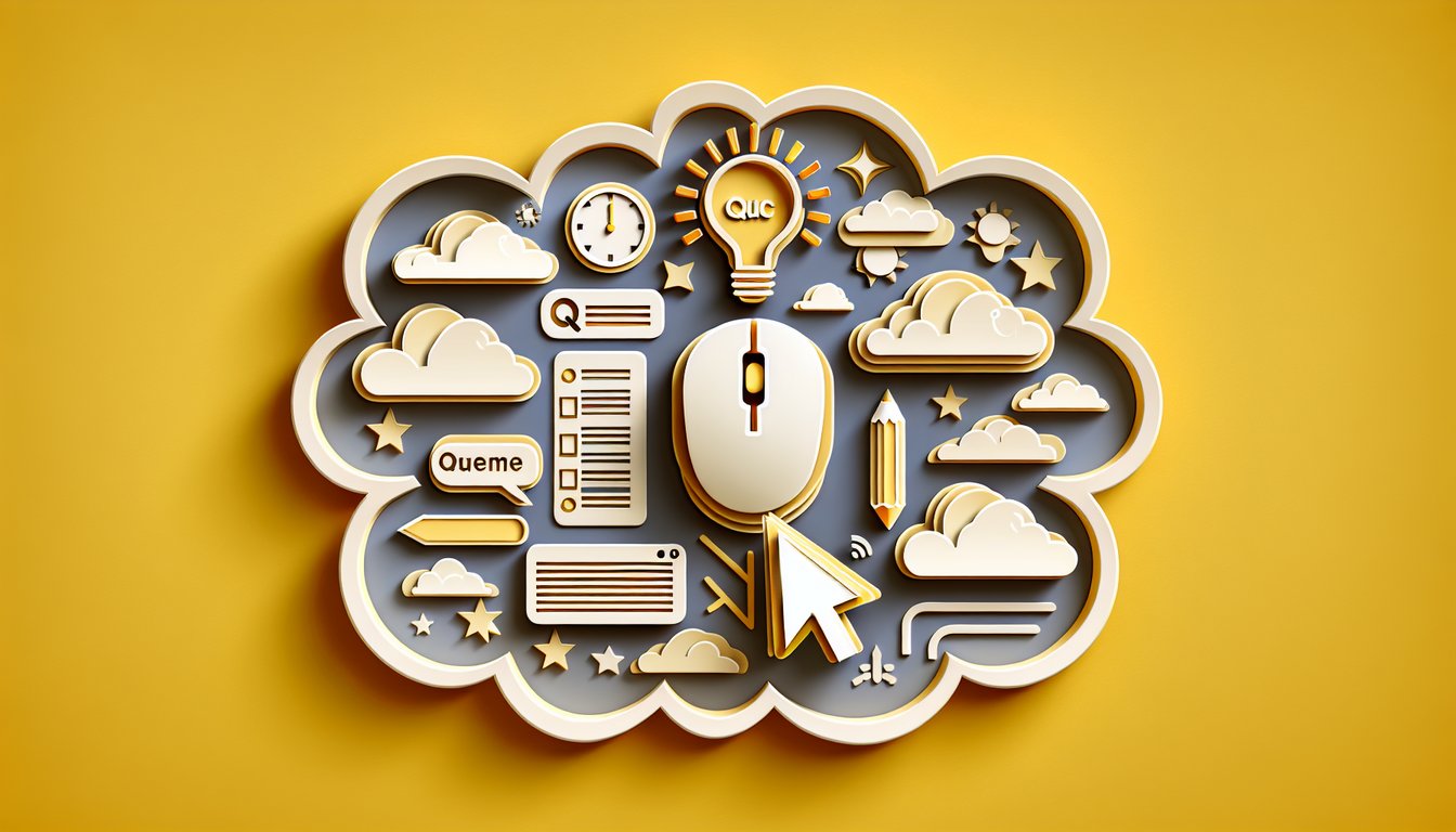 paper art style playful quiz icons on golden yellow background