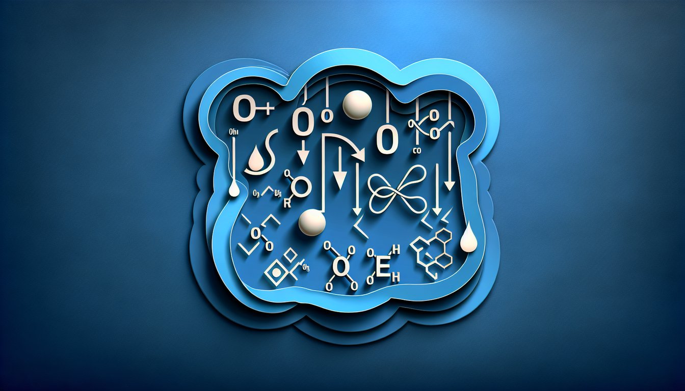 Paper art style redox reaction quiz illustration with test tubes electrons atoms and molecules on dark blue background.