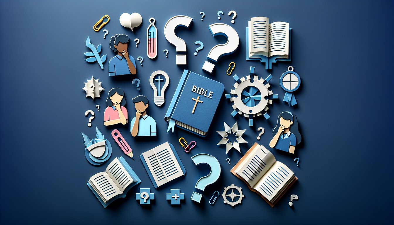 Colorful paper art promoting Bible Quest Challenge, a quiz for middle school students.
