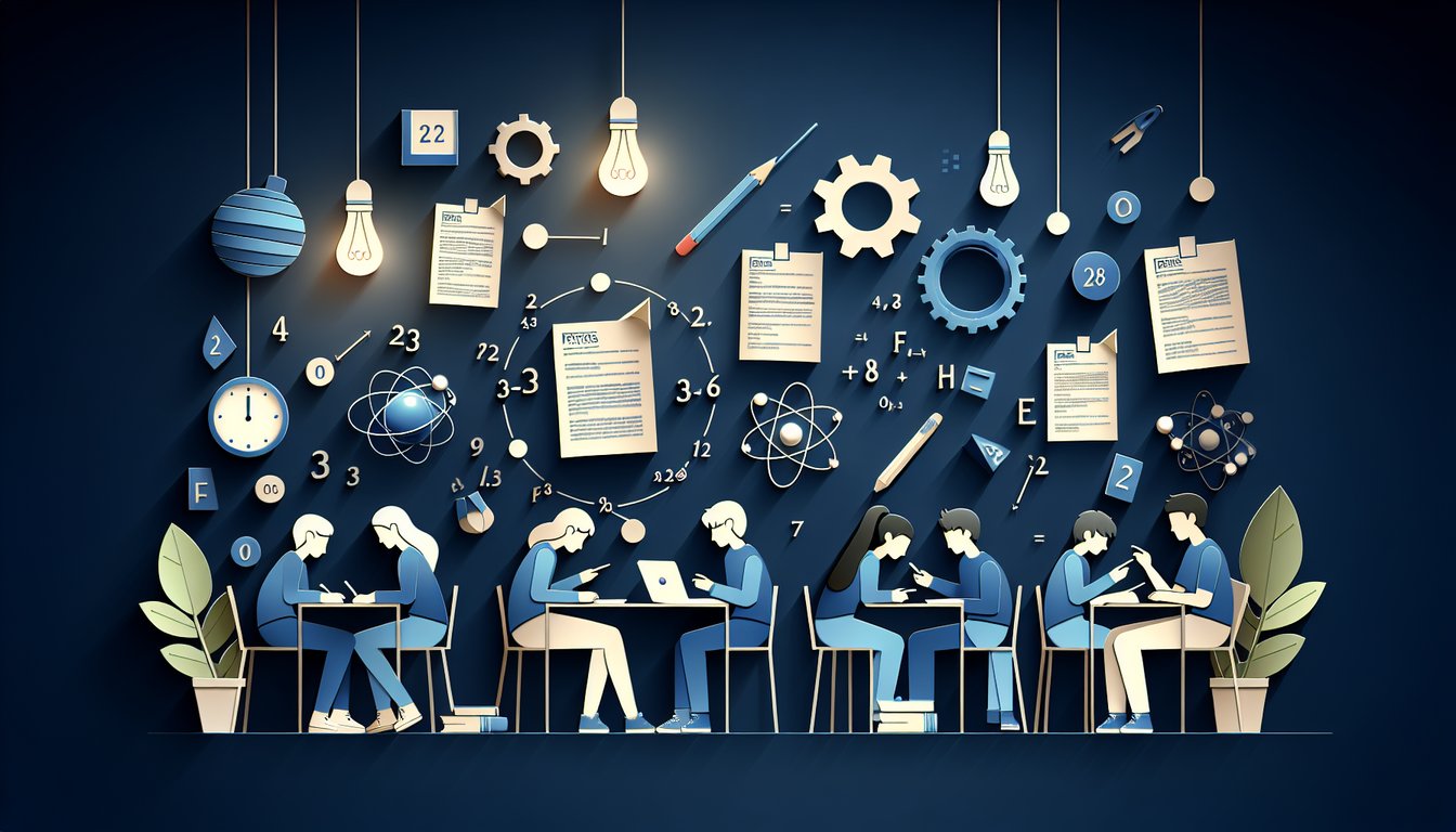 Paper art representing a trivia quiz on physics worksheet challenge for high school students.