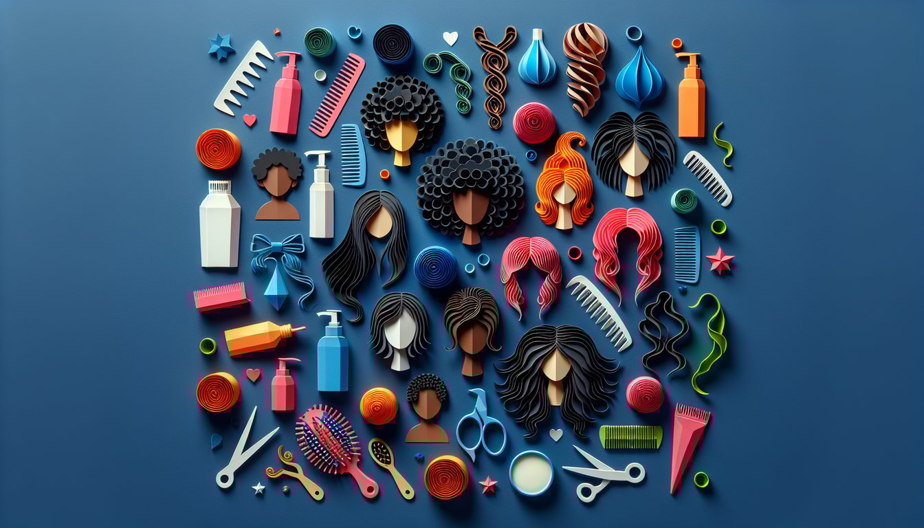 Paper art illustration for hair type quiz on dark blue background