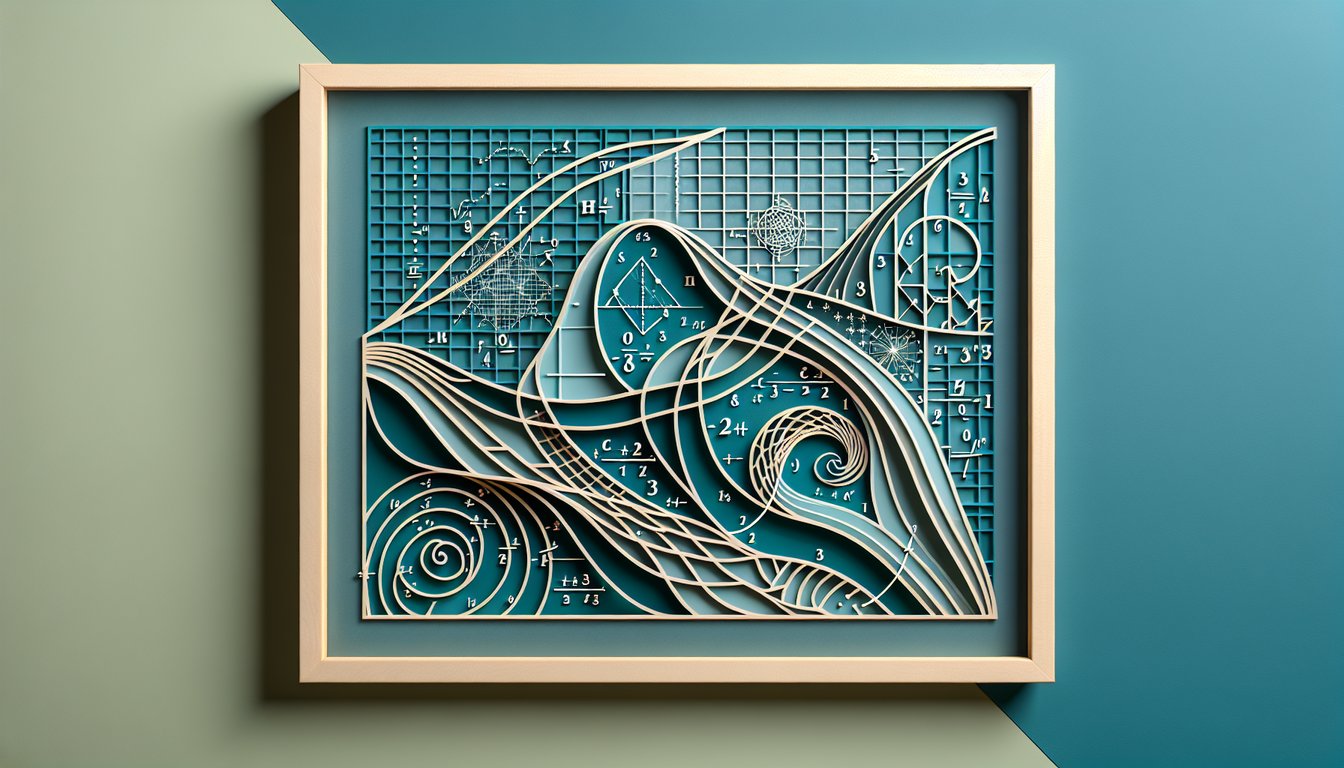 Paper art illustration showing linear and cubic graphs on teal background for parent functions quiz