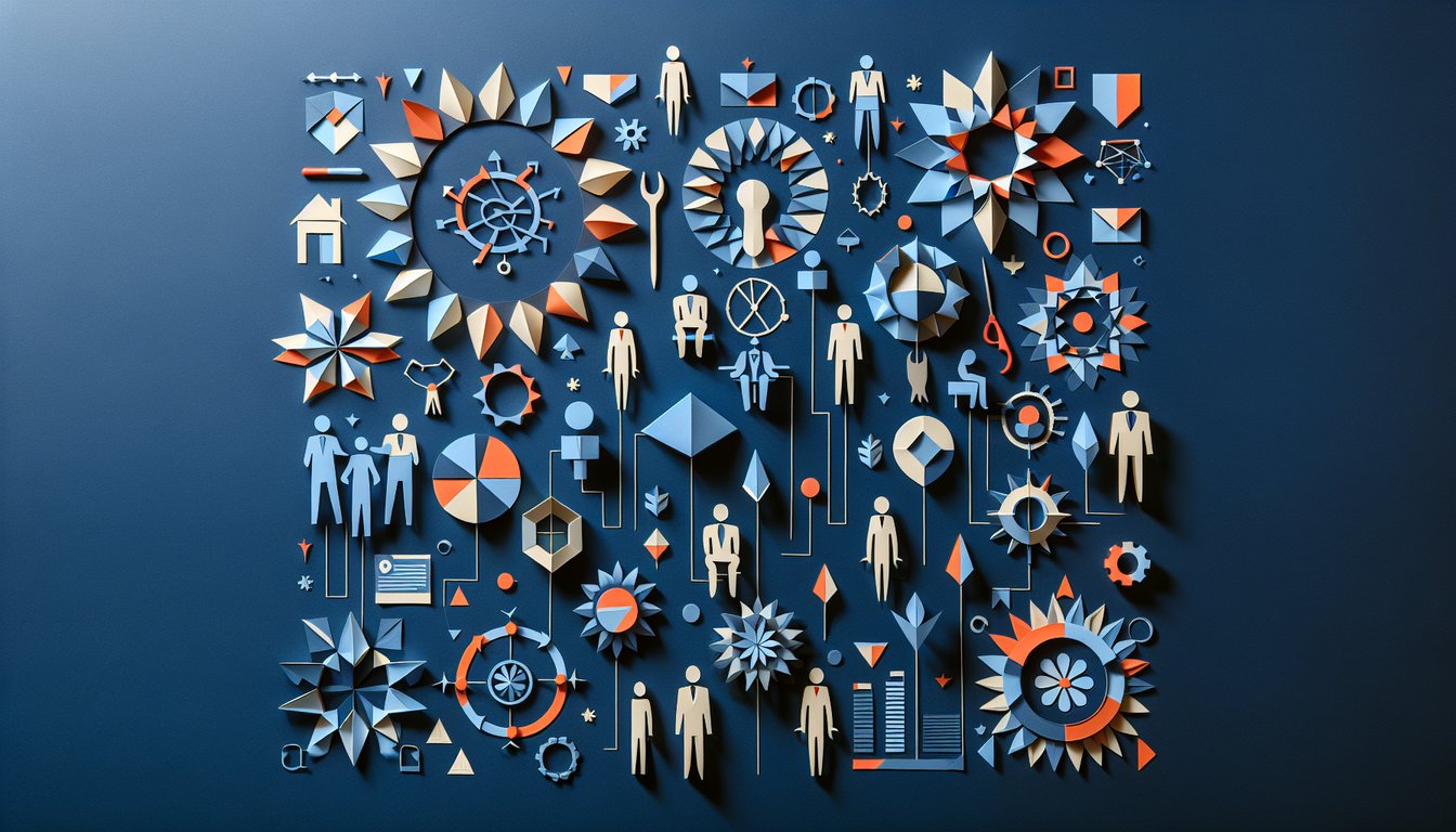 Colorful paper art depicting elements related to Organizational and Personnel Development Quiz.
