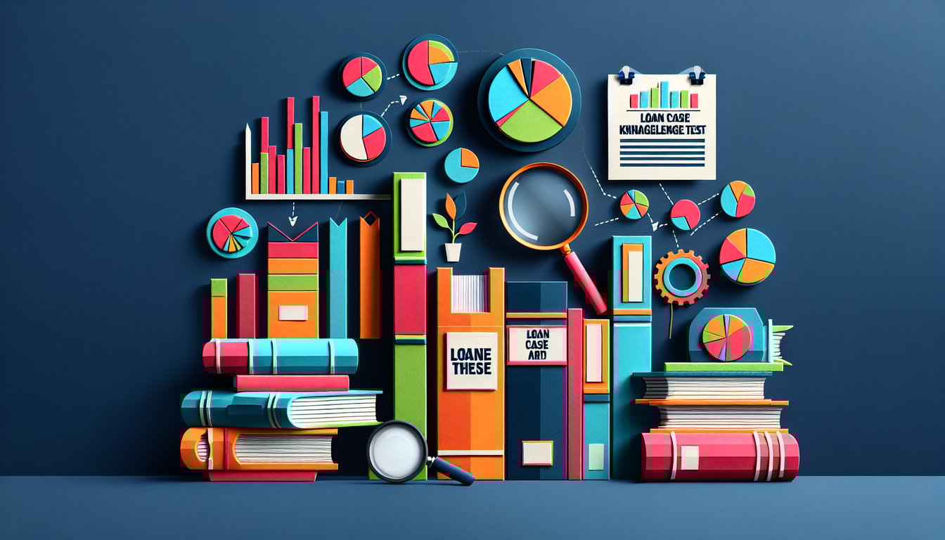 Colorful paper art depicting a quiz on Loan Case Management Knowledge Test.