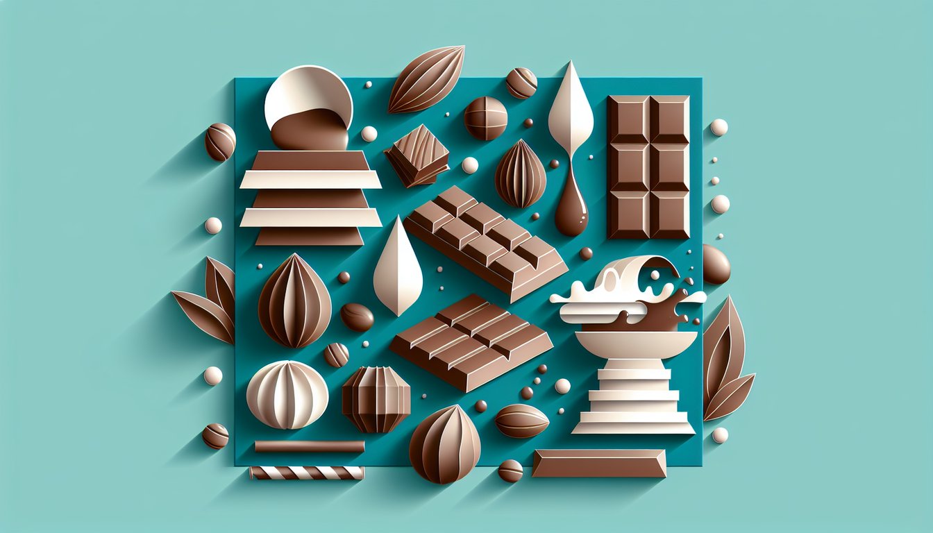 Paper art illustration for chocolate personality quiz on teal background