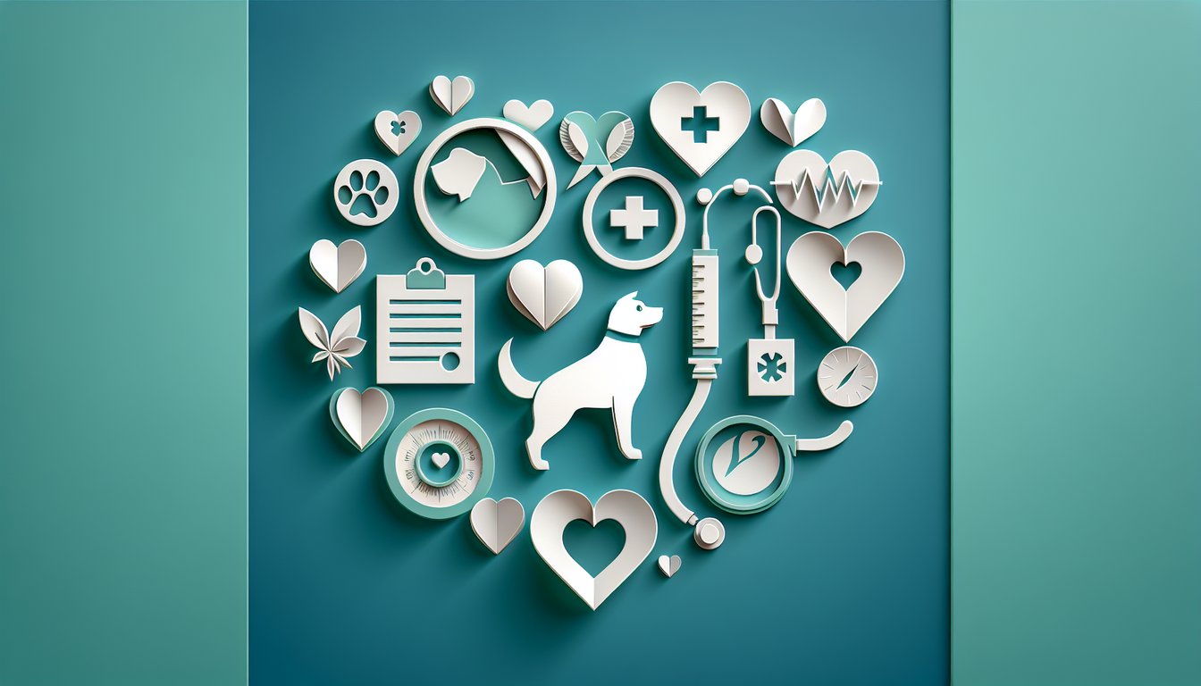 Paper art illustration for quiz on recognizing signs of a dying dog on teal background