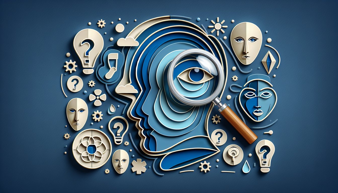 Paper art illustration for a physiognomy test on a dark blue background