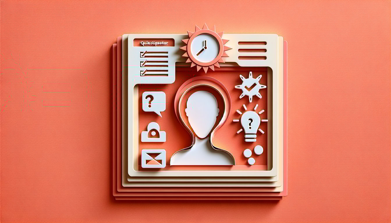 Paper art brain with question marks and exclamation bubbles on coral background