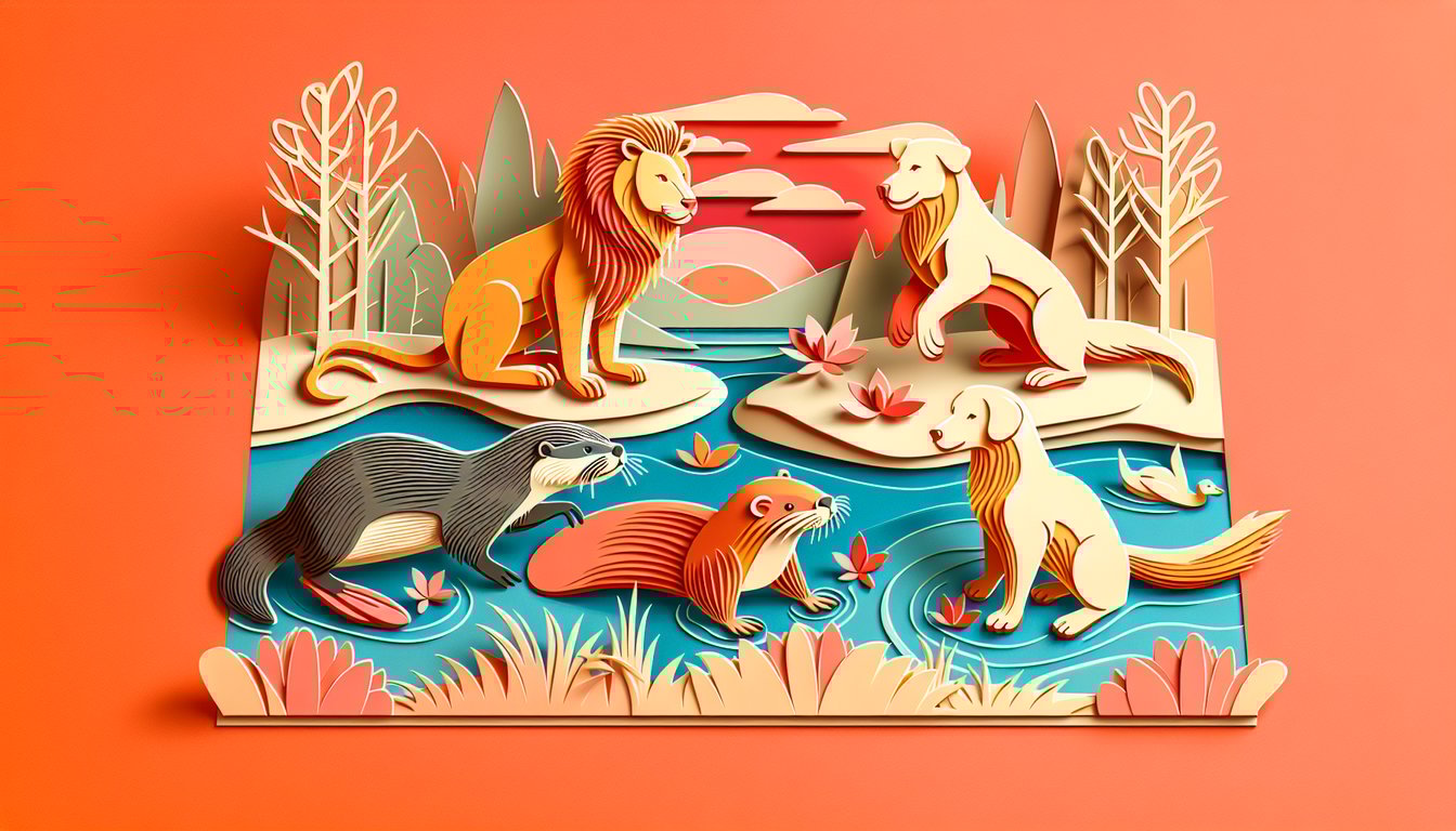 Paper art illustration for quiz about taking a free 4 animal personality test on a coral background