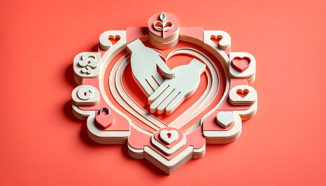 Paper art quiz illustration on readiness for a serious relationship on a coral background.