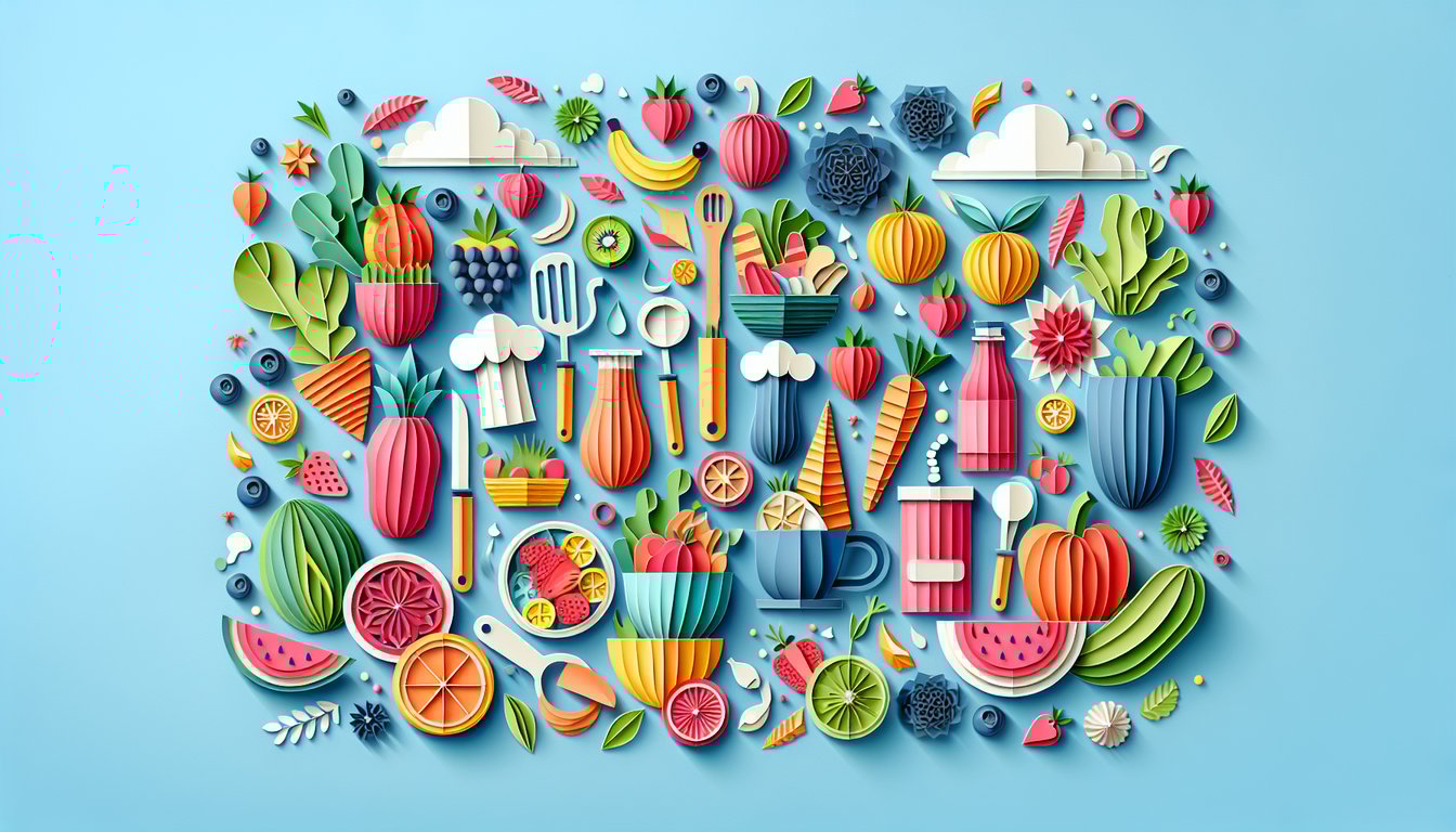 Paper art illustration for a food craving quiz on a sky blue background