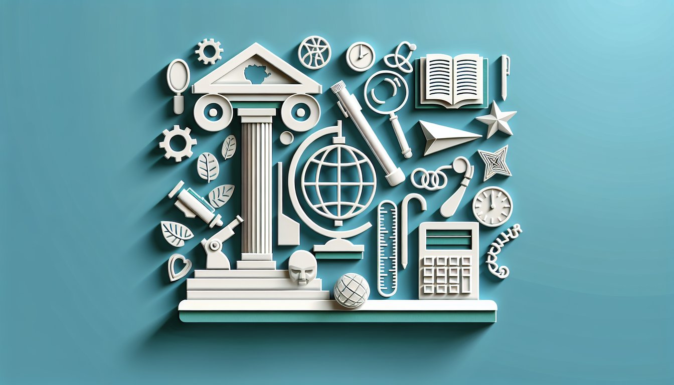 Paper art style quiz illustration with books pencils question marks and stars on teal background for class 4 gk challenge