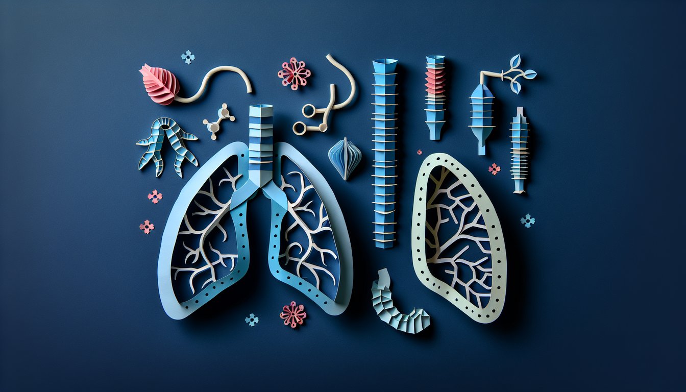 Paper art depicting a trivia quiz about labeling lung structures for high school biology students.