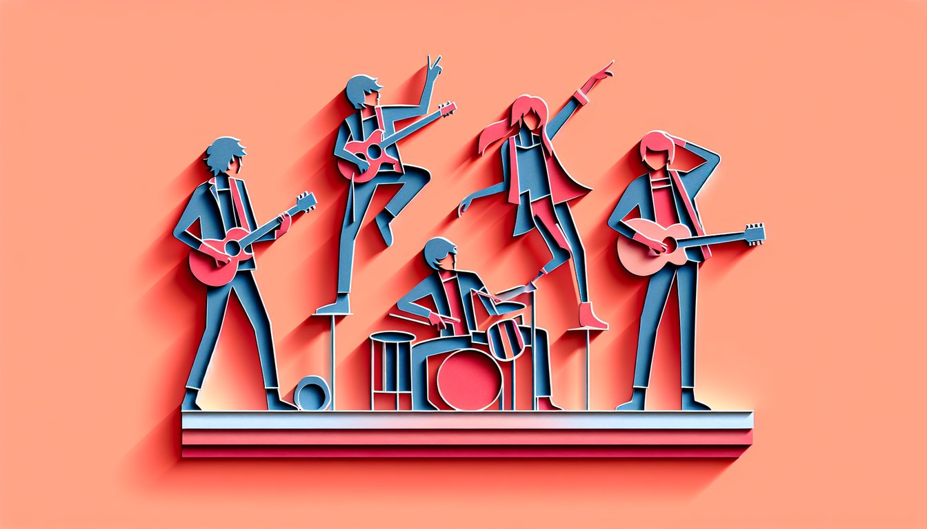 One Direction members in paper art style for a boyfriend quiz on a coral background
