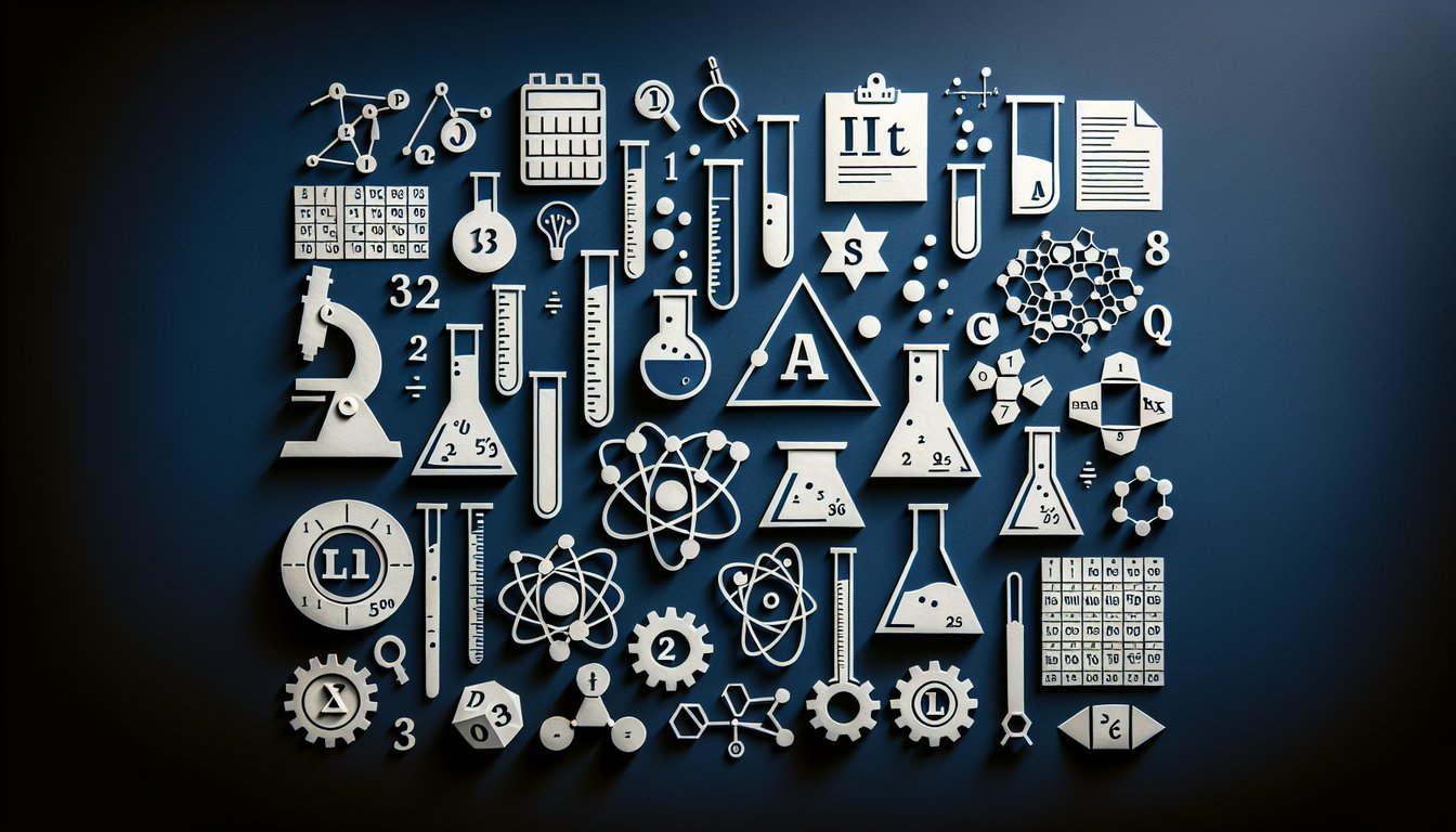 Colorful paper art representing a quiz on basic chemistry and math assessment