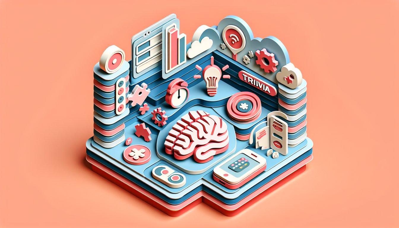 Paper art illustration for a quiz on addiction recovery trivia on a coral background