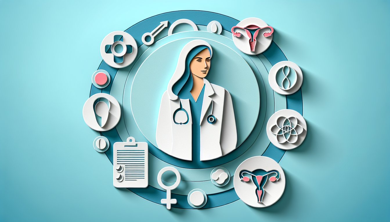 Paper art uterus with quiz and medical icons on sky blue background showing pareuno term and female reproductive forms