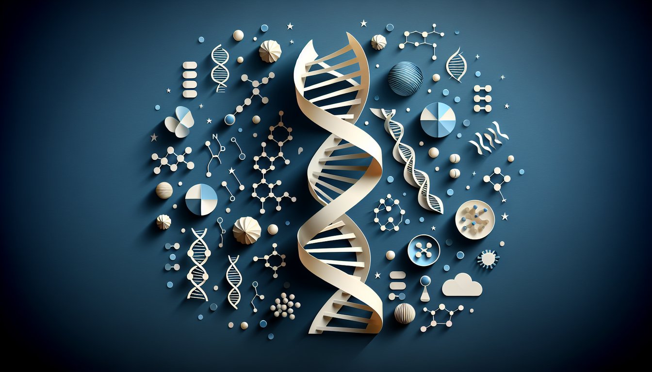 Colorful paper art representing a DNA double helix for a high school biology quiz